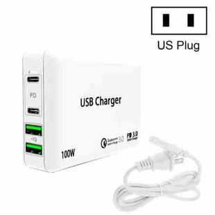 PD 65W Dual USB-C / Type-C + Dual USB 4-port Charger with Power Cable for Apple / Huawei / Samsung Laptop US Plug