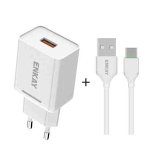ENKAY Hat-Prince T033 18W 3A QC3.0 Fast Charging Power Adapter EU Plug Portable Travel Charger With 3A 1m Type-C Cable
