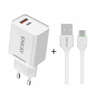 ENKAY Hat-Prince T030 18W 3A PD + QC3.0 Dual USB Fast Charging Power Adapter EU Plug Portable Travel Charger With 1m 3A Micro USB Cable