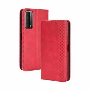 For Huawei P smart 2021/Y7a Magnetic Buckle Retro Crazy Horse Texture Horizontal Flip Leather Case with Holder & Card Slots & Photo Frame(Red)