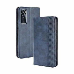 For vivo V20 SE/Y70 2020 Magnetic Buckle Retro Crazy Horse Texture Horizontal Flip Leather Case  , with Holder & Card Slots & Photo Frame(Blue)