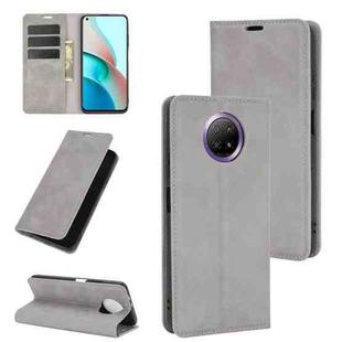 For Xiaomi Redmi Note 9 5G China Version Retro-skin Business Magnetic Suction Leather Case with Holder & Card Slots & Wallet(Grey)