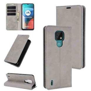 For Motorola Moto E7 Retro-skin Business Magnetic Suction Leather Case with Holder & Card Slots & Wallet(Grey)