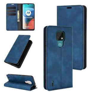 For Motorola Moto E7 Retro-skin Business Magnetic Suction Leather Case with Holder & Card Slots & Wallet(Dark Blue)