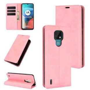 For Motorola Moto E7 Retro-skin Business Magnetic Suction Leather Case with Holder & Card Slots & Wallet(Pink)