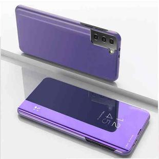For Samsung Galaxy S21 5G Plated Mirror Horizontal Flip Leather Case with Holder(Purple Blue)