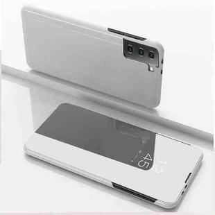 For Samsung Galaxy S21 5G Plated Mirror Horizontal Flip Leather Case with Holder(Silver)