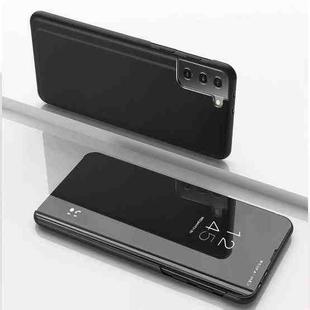 For Samsung Galaxy S21+ 5G Plated Mirror Horizontal Flip Leather Case with Holder(Black)