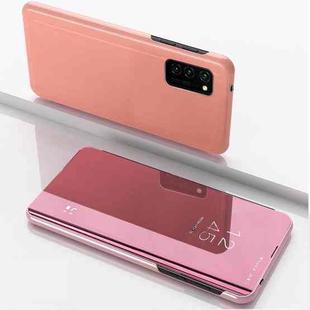 For Samsung Galaxy A02s (EU Verison) Plated Mirror Horizontal Flip Leather Case with Holder(Rose Gold)