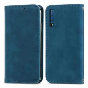 For Samsung Galaxy A7  2018 Retro Skin Feel Business Magnetic Horizontal Flip Leather Case with Holder & Card Slots & Wallet & Photo Frame(Blue)