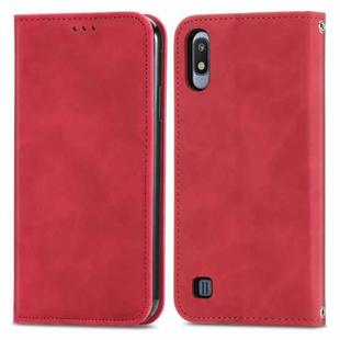 For Samsung Galaxy A10 Retro Skin Feel Business Magnetic Horizontal Flip Leather Case with Holder & Card Slots & Wallet & Photo Frame(Red)