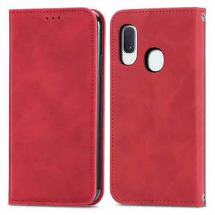 For Samsung Galaxy A20e Retro Skin Feel Business Magnetic Horizontal Flip Leather Case with Holder & Card Slots & Wallet & Photo Frame(Red)