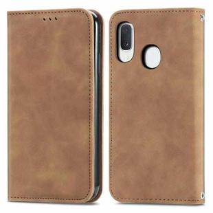 For Samsung Galaxy A20e Retro Skin Feel Business Magnetic Horizontal Flip Leather Case with Holder & Card Slots & Wallet & Photo Frame(Brown)