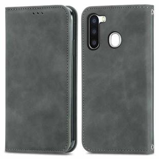 For Samsung Galaxy A21 (EU) Retro Skin Feel Business Magnetic Horizontal Flip Leather Case with Holder & Card Slots & Wallet & Photo Frame(Grey)