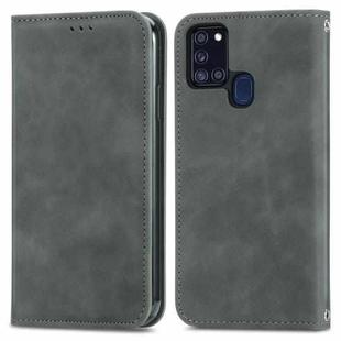 For Samsung Galaxy A21s (EU) Retro Skin Feel Business Magnetic Horizontal Flip Leather Case with Holder & Card Slots & Wallet & Photo Frame(Grey)
