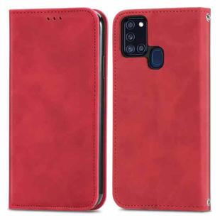 For Samsung Galaxy A21s (EU) Retro Skin Feel Business Magnetic Horizontal Flip Leather Case with Holder & Card Slots & Wallet & Photo Frame(Red)