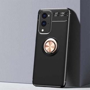For OnePlus 9 Pro Metal Ring Holder 360 Degree Rotating TPU Case(Black+Rose Gold)
