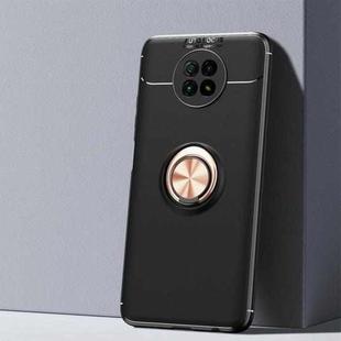 For Xiaomi Redmi Note 9 5G Metal Ring Holder 360 Degree Rotating TPU Case(Black+Rose Gold)