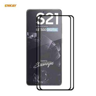 For Samsung Galaxy S21 5G 2pcs ENKAY Hat-Prince Full Glue 0.26mm 9H 2.5D Tempered Glass Full Coverage Film Support Fingerprint Unlock
