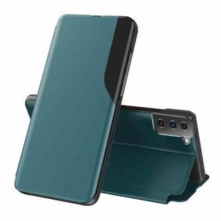 For Samsung Galaxy S21 5G Side Display  Shockproof Horizontal Flip Leather Case with Holder(Green)