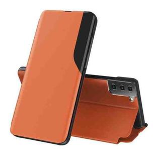 For Samsung Galaxy S21+ 5G Side Display  Shockproof Horizontal Flip Leather Case with Holder(Orange)