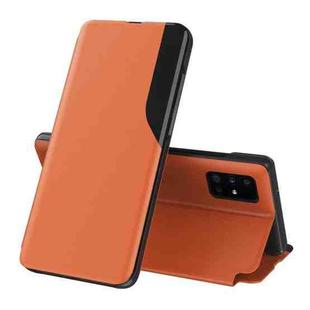 For Samsung Galaxy A02s (EU Version) Side Display  Shockproof Horizontal Flip Leather Case with Holder(Orange)