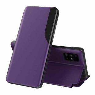 For Samsung Galaxy A02s (EU Version) Side Display  Shockproof Horizontal Flip Leather Case with Holder(Purple)