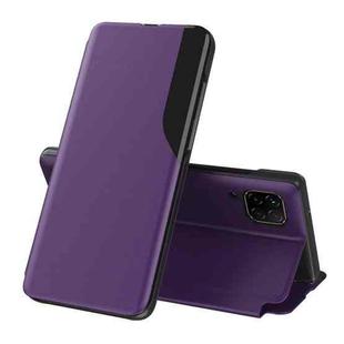 For Samsung Galaxy A12 Side Display  Shockproof Horizontal Flip Leather Case with Holder(Purple)