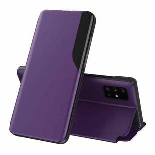 For Samsung Galaxy A72 5G / 4G Side Display  Shockproof Horizontal Flip Leather Case with Holder(Purple)