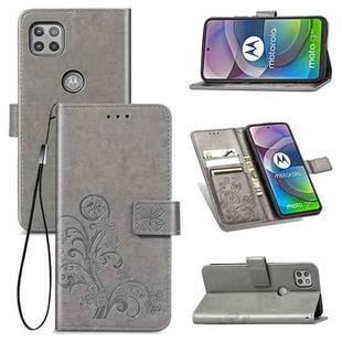 Four-leaf Clasp Embossed Buckle Mobile Phone Protection Leather Case with Lanyard & Card Slot & Wallet & Bracket Function For Motorola Moto G 5G(Grey)