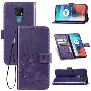 Four-leaf Clasp Embossed Buckle Mobile Phone Protection Leather Case with Lanyard & Card Slot & Wallet & Bracket Function For Motorola Moto E7(Purple)