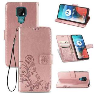 Four-leaf Clasp Embossed Buckle Mobile Phone Protection Leather Case with Lanyard & Card Slot & Wallet & Bracket Function For Motorola Moto E7(Rose Gold)