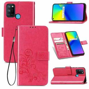 Four-leaf Clasp Embossed Buckle Mobile Phone Protection Leather Case with Lanyard & Card Slot & Wallet & Bracket Function For OPPO Realme 7i / C17(Magenta)