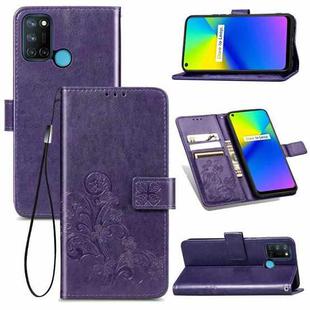 Four-leaf Clasp Embossed Buckle Mobile Phone Protection Leather Case with Lanyard & Card Slot & Wallet & Bracket Function For OPPO Realme 7i / C17(Purple)