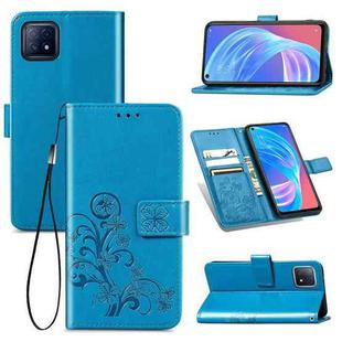 Four-leaf Clasp Embossed Buckle Mobile Phone Protection Leather Case with Lanyard & Card Slot & Wallet & Bracket Function For OPPO A72 5G(Blue)