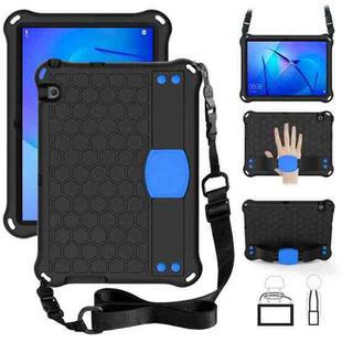 For Huawei MediaPad T3 10 Honeycomb Design EVA + PC Material Four Corner Anti Falling Flat Protective Shell With Strap(Black+Blue)