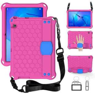 For Huawei MediaPad T3 10 Honeycomb Design EVA + PC Material Four Corner Anti Falling Flat Protective Shell With Strap(RoseRed+Blue)