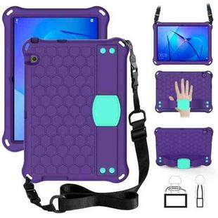 For Huawei MediaPad T3 10 Honeycomb Design EVA + PC Material Four Corner Anti Falling Flat Protective Shell With Strap(Purple+Aqua)