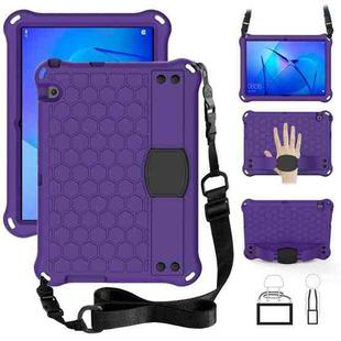 For Huawei MediaPad T3 10 Honeycomb Design EVA + PC Material Four Corner Anti Falling Flat Protective Shell With Strap(Purple+Black)