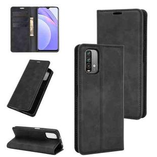 For Xiaomi Redmi Note 9 4G Retro-skin Business Magnetic Suction Leather Case with Holder & Card Slots & Wallet(Black)