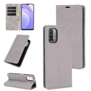 For Xiaomi Redmi Note 9 4G Retro-skin Business Magnetic Suction Leather Case with Holder & Card Slots & Wallet(Grey)