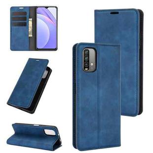 For Xiaomi Redmi Note 9 4G Retro-skin Business Magnetic Suction Leather Case with Holder & Card Slots & Wallet(Dark Blue)