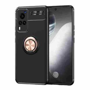 For vivo X60 Metal Ring Holder 360 Degree Rotating TPU Case(Black+Rose Gold)