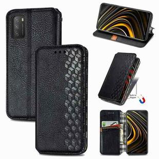 For Xiaomi POCO M3 Cubic Grid Pressed Horizontal Flip Magnetic PU Leather Case with Holder & Card Slots & Wallet(Black)