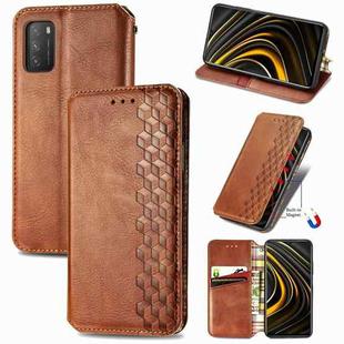 For Xiaomi POCO M3 Cubic Grid Pressed Horizontal Flip Magnetic PU Leather Case with Holder & Card Slots & Wallet(Brown)