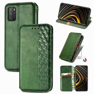 For Xiaomi POCO M3 Cubic Grid Pressed Horizontal Flip Magnetic PU Leather Case with Holder & Card Slots & Wallet(Green)