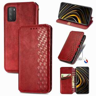 For Xiaomi POCO M3 Cubic Grid Pressed Horizontal Flip Magnetic PU Leather Case with Holder & Card Slots & Wallet(Red)