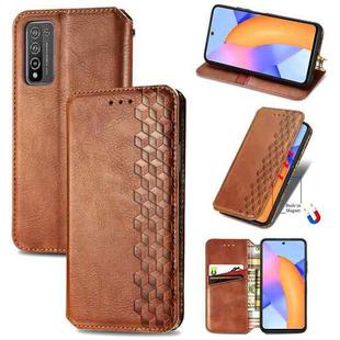 For Huawei Honor 10 X Lite Cubic Grid Pressed Horizontal Flip Magnetic PU Leather Case with Holder & Card Slots & Wallet(Brown)