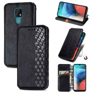 For Motorola MOTO E7 Cubic Grid Pressed Horizontal Flip Magnetic PU Leather Case with Holder & Card Slots & Wallet(Black)