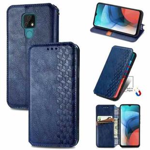For Motorola MOTO E7 Cubic Grid Pressed Horizontal Flip Magnetic PU Leather Case with Holder & Card Slots & Wallet(Blue)